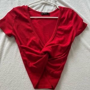 Shein red cropped shirt